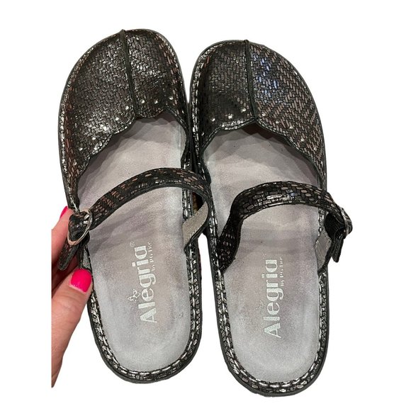 Allegria Mary Jane Black Sparkle Metallic Shoes Sz 38W - Picture 2 of 8